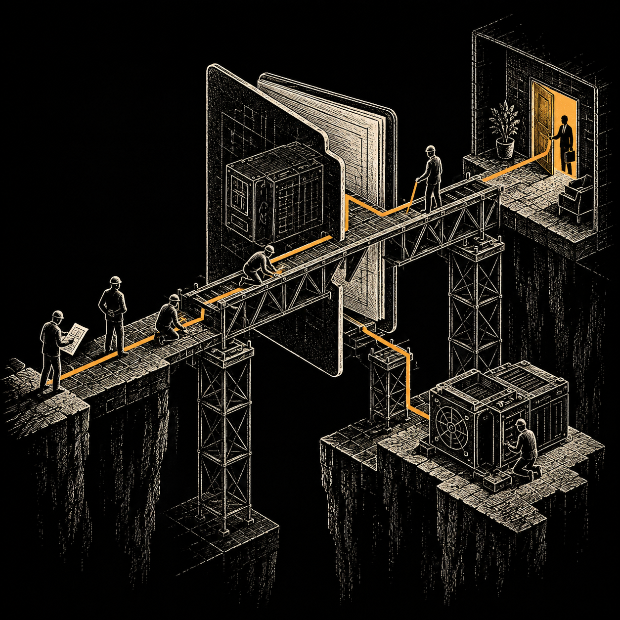 Etched blueprint illustration for Hiring the Hardware Sales Function
